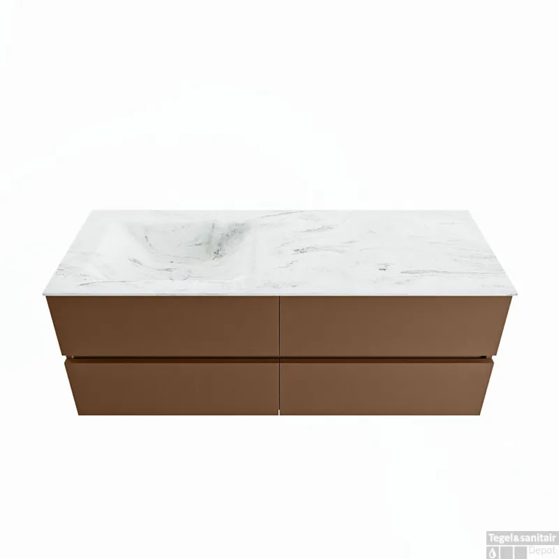 MONDIAZ VICA-DLUX 130cm badmeubel onderkast Rust 4 lades. Inbouw wastafel CLOUD links 1 kraangat, kleur Opalo. Actieprijs