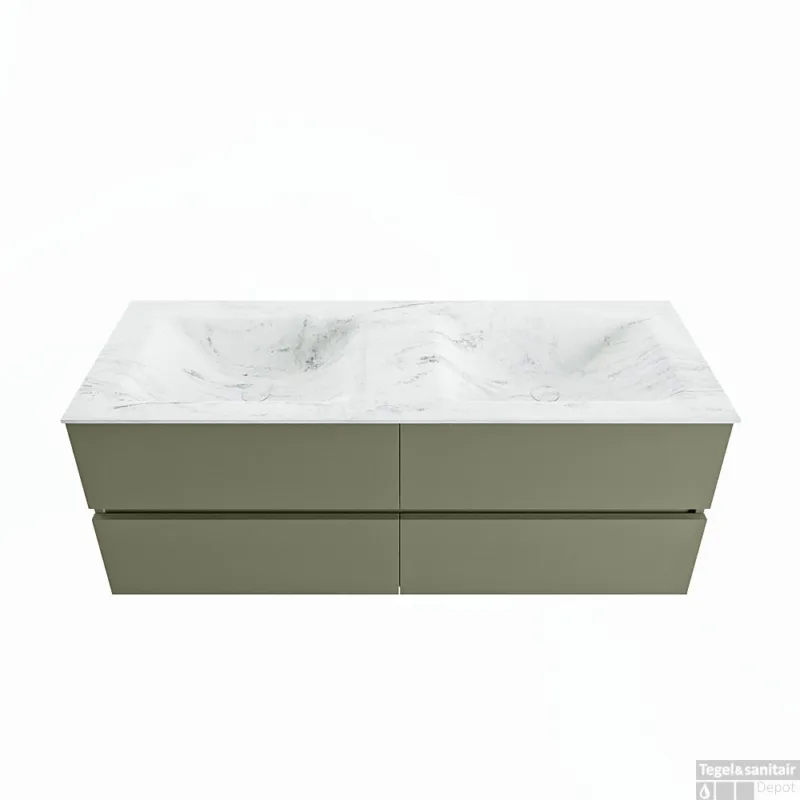 Actieprijs MONDIAZ VICA-DLUX 130cm badmeubel onderkast Army 4 lades. Inbouw wastafel CLOUD dubbel zonder kraangat, kleur Opalo.