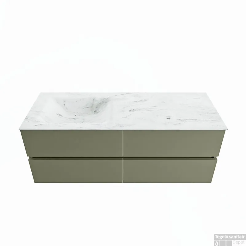 Veilige Betaling MONDIAZ VICA-DLUX 130cm badmeubel onderkast Army 4 lades. Inbouw wastafel CLOUD links 1 kraangat, kleur Opalo.