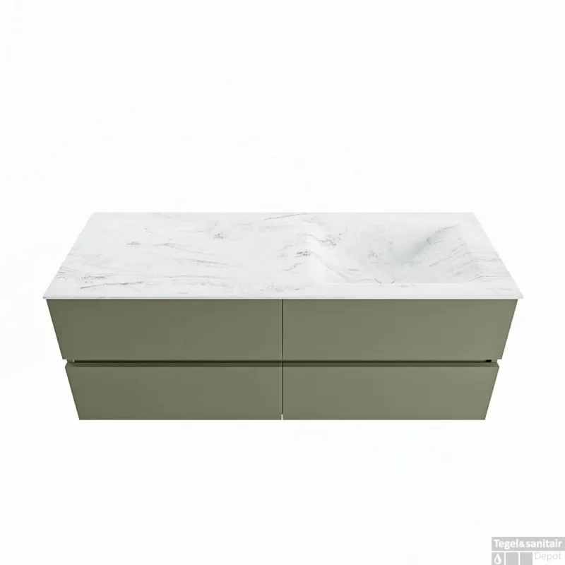 MONDIAZ VICA-DLUX 130cm badmeubel onderkast Army 4 lades. Inbouw wastafel CLOUD rechts 1 kraangat, kleur Opalo. Koopje