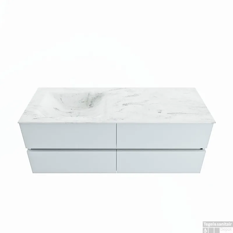 MONDIAZ VICA-DLUX 130cm badmeubel onderkast Clay 4 lades. Inbouw wastafel CLOUD links zonder kraangat, kleur Opalo. Direct Verzonden