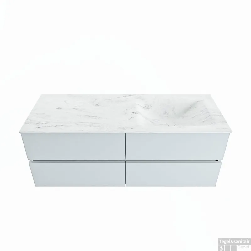 MONDIAZ VICA-DLUX 130cm badmeubel onderkast Clay 4 lades. Inbouw wastafel CLOUD rechts zonder kraangat, kleur Opalo. Betaalbaar