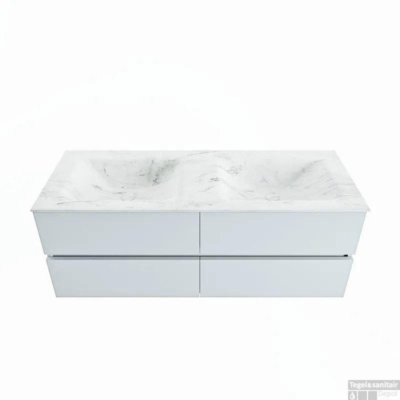 Shop Nu MONDIAZ VICA-DLUX 130cm badmeubel onderkast Clay 4 lades. Inbouw wastafel CLOUD dubbel zonder kraangat, kleur Opalo.
