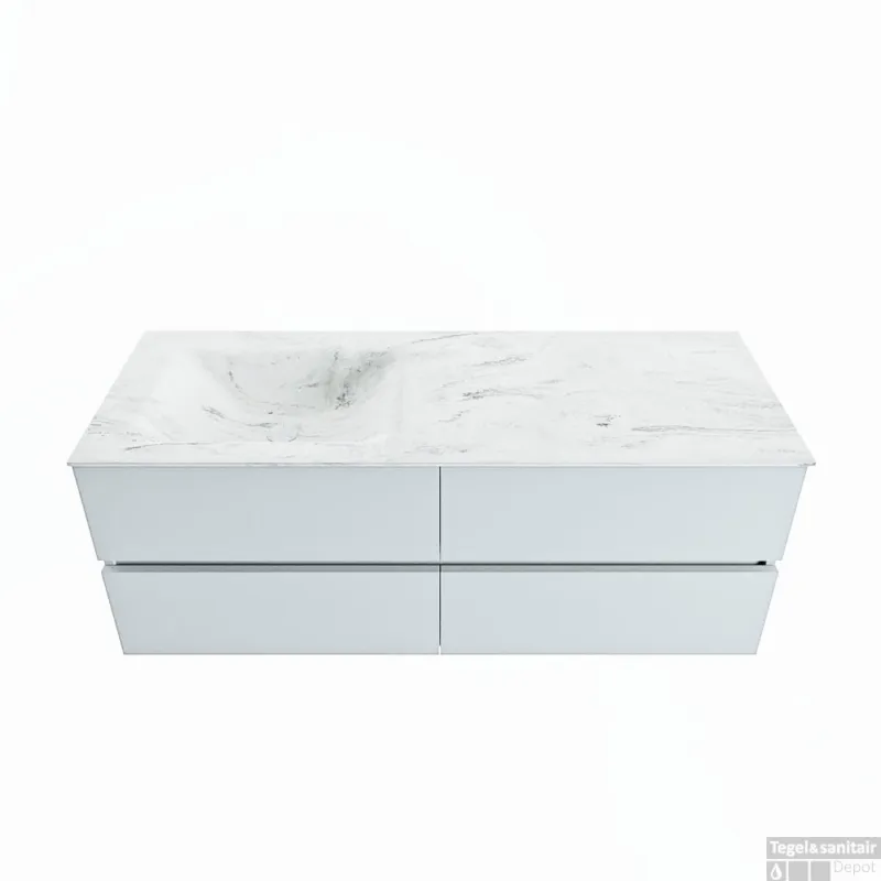 MONDIAZ VICA-DLUX 130cm badmeubel onderkast Clay 4 lades. Inbouw wastafel CLOUD links 1 kraangat, kleur Opalo. Tijdelijk Beschikbaar