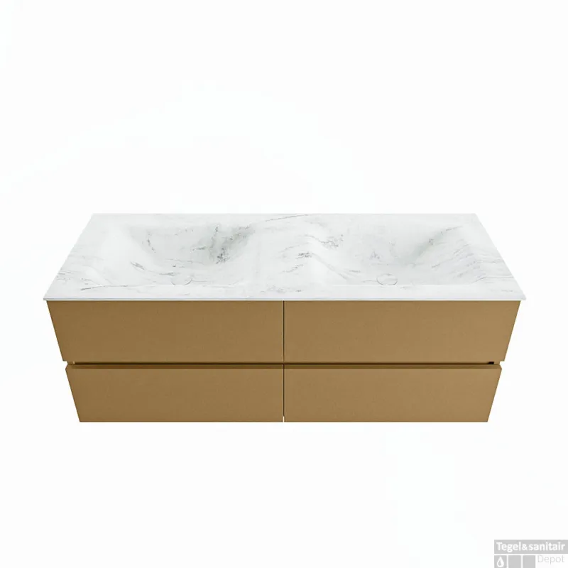 MONDIAZ VICA-DLUX 130cm badmeubel onderkast Oro 4 lades. Inbouw wastafel CLOUD dubbel zonder kraangat, kleur Opalo. Beperkte Voorraad