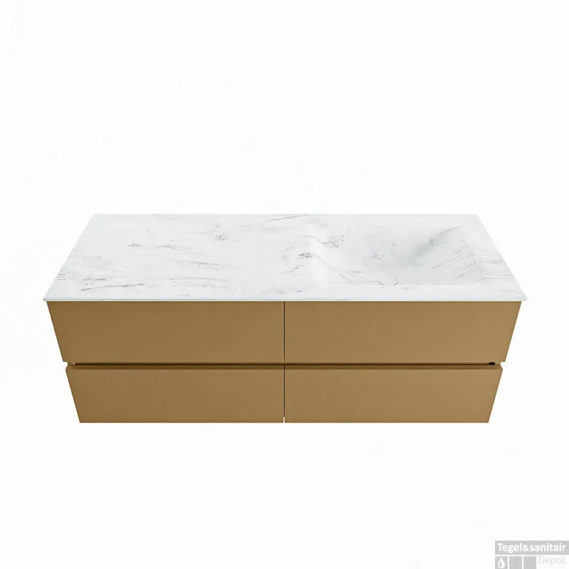 Snelle Levering MONDIAZ VICA-DLUX 130cm badmeubel onderkast Oro 4 lades. Inbouw wastafel CLOUD rechts 1 kraangat, kleur Opalo.