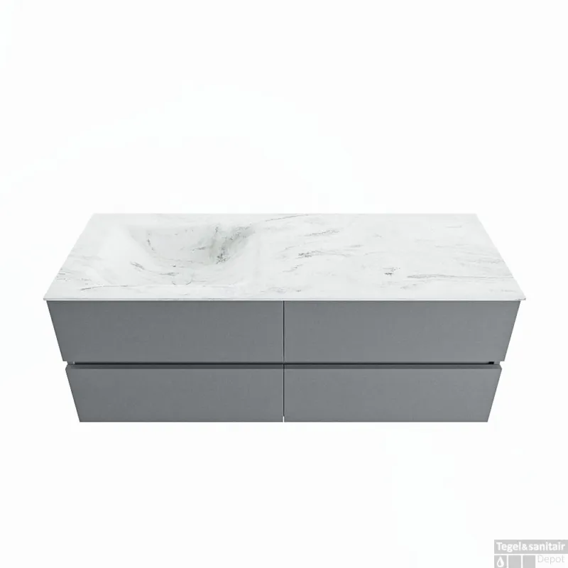 MONDIAZ VICA-DLUX 130cm badmeubel onderkast Plata 4 lades. Inbouw wastafel CLOUD links 1 kraangat, kleur Opalo. Rechtstreeks Van De Fabrikant