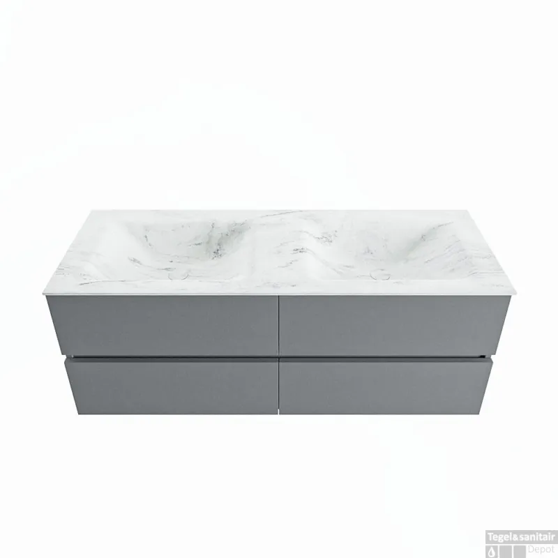 MONDIAZ VICA-DLUX 130cm badmeubel onderkast Plata 4 lades. Inbouw wastafel CLOUD dubbel 2 kraangaten, kleur Opalo. Finale Uitverkoop