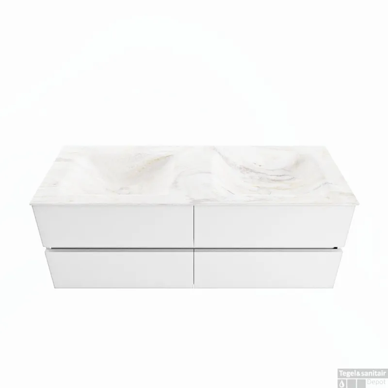 MONDIAZ VICA-DLUX 130cm badmeubel onderkast Talc 4 lades. Inbouw wastafel CLOUD dubbel zonder kraangat, kleur Ostra. Nieuw