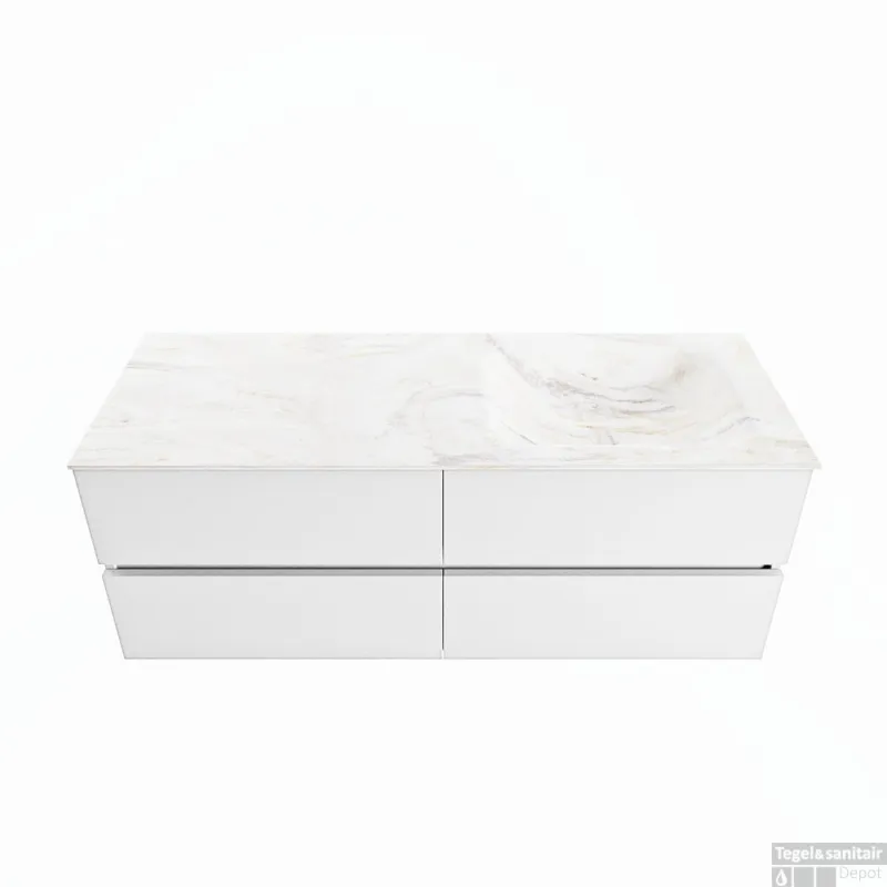 MONDIAZ VICA-DLUX 130cm badmeubel onderkast Talc 4 lades. Inbouw wastafel CLOUD rechts 1 kraangat, kleur Ostra. Betaalbaar