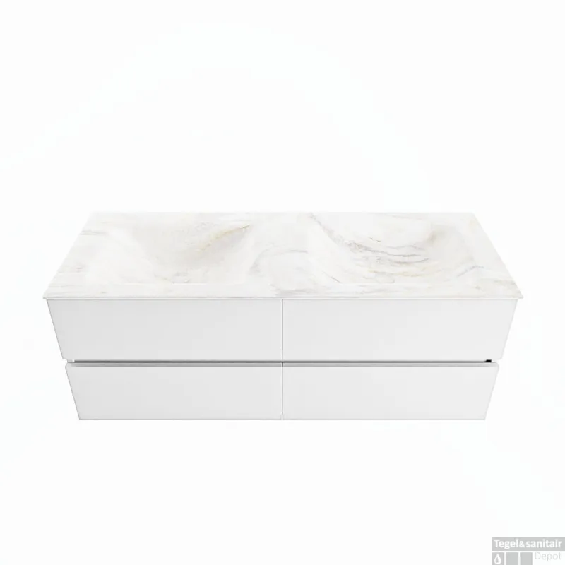 MONDIAZ VICA-DLUX 130cm badmeubel onderkast Talc 4 lades. Inbouw wastafel CLOUD dubbel 2 kraangaten, kleur Ostra. Weekendaanbieding