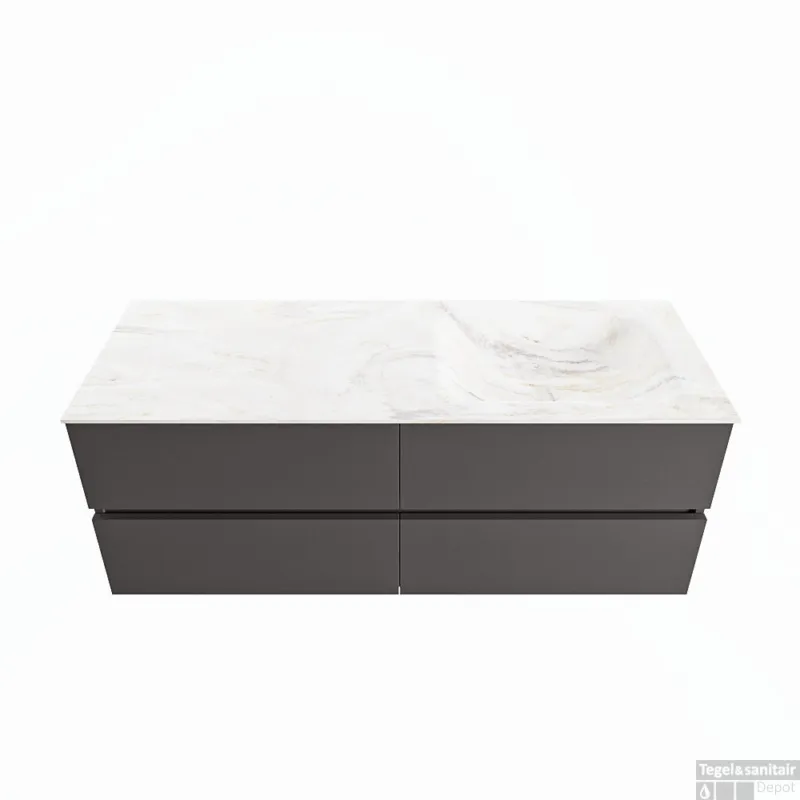 MONDIAZ VICA-DLUX 130cm badmeubel onderkast Dark grey 4 lades. Inbouw wastafel CLOUD rechts 1 kraangat, kleur Ostra. Aanbieding