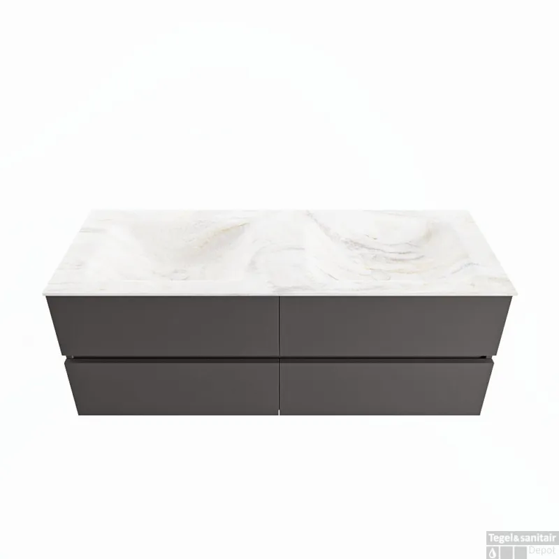 MONDIAZ VICA-DLUX 130cm badmeubel onderkast Dark grey 4 lades. Inbouw wastafel CLOUD dubbel 2 kraangaten, kleur Ostra. Nu Kopen