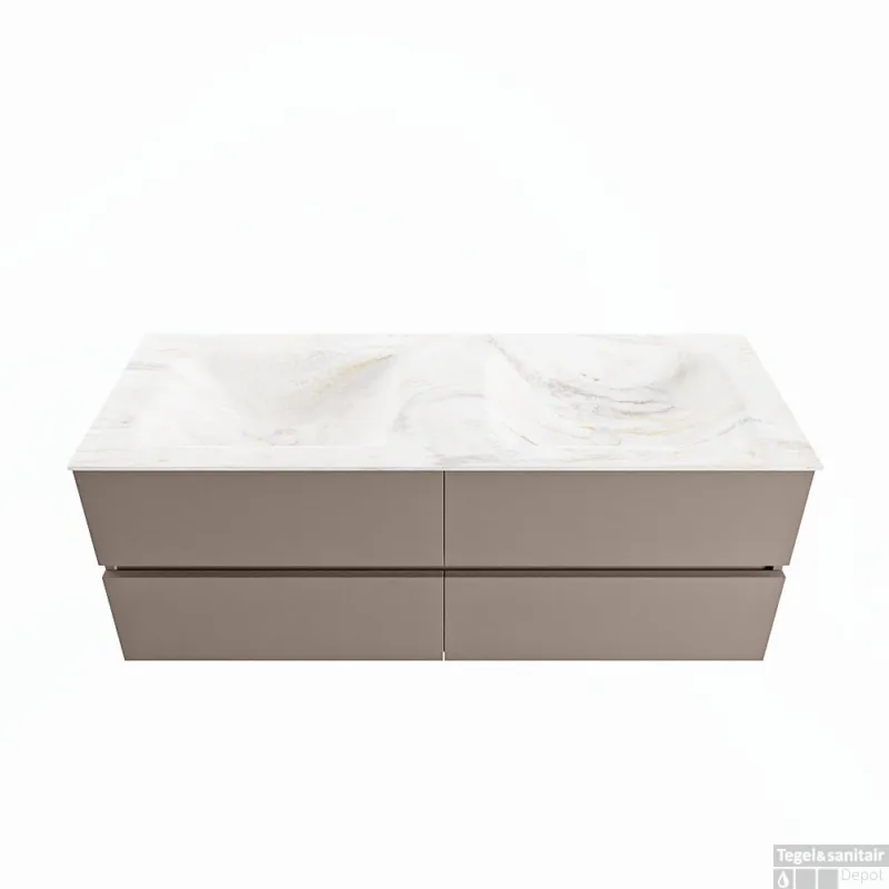 MONDIAZ VICA-DLUX 130cm badmeubel onderkast Smoke 4 lades. Inbouw wastafel CLOUD dubbel zonder kraangat, kleur Ostra. Koopje