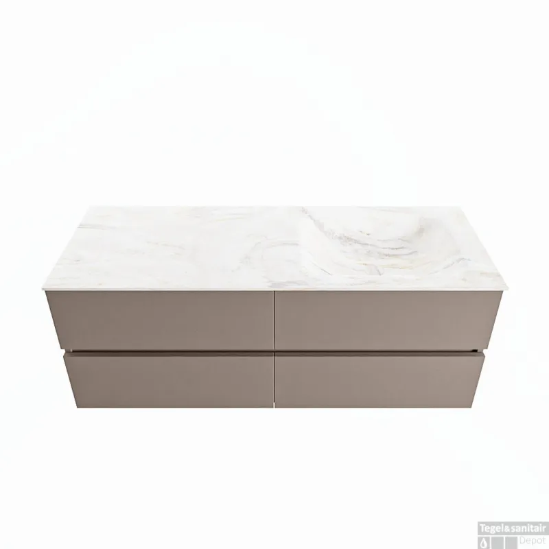 MONDIAZ VICA-DLUX 130cm badmeubel onderkast Smoke 4 lades. Inbouw wastafel CLOUD rechts 1 kraangat, kleur Ostra. Koopje
