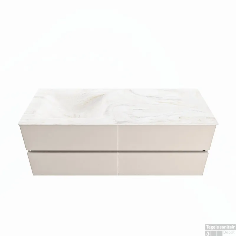 Alleen Vandaag MONDIAZ VICA-DLUX 130cm badmeubel onderkast Linen 4 lades. Inbouw wastafel CLOUD links zonder kraangat, kleur Ostra.