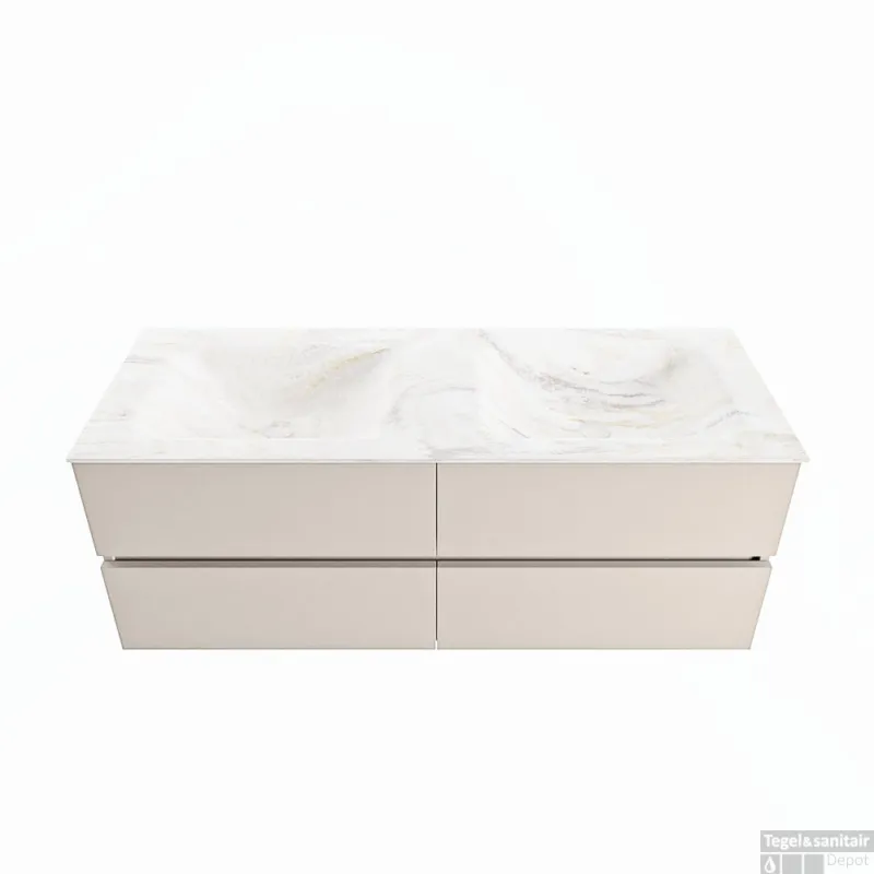 Rechtstreeks Van De Fabrikant MONDIAZ VICA-DLUX 130cm badmeubel onderkast Linen 4 lades. Inbouw wastafel CLOUD dubbel zonder kraangat, kleur Ostra.