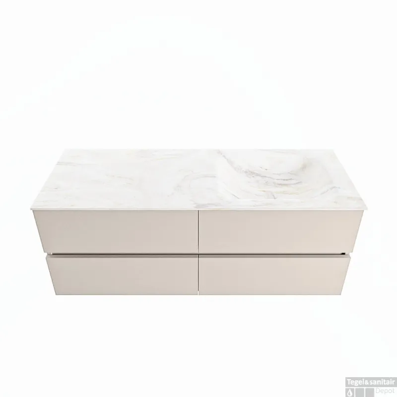 Veilige Betaling MONDIAZ VICA-DLUX 130cm badmeubel onderkast Linen 4 lades. Inbouw wastafel CLOUD rechts 1 kraangat, kleur Ostra.