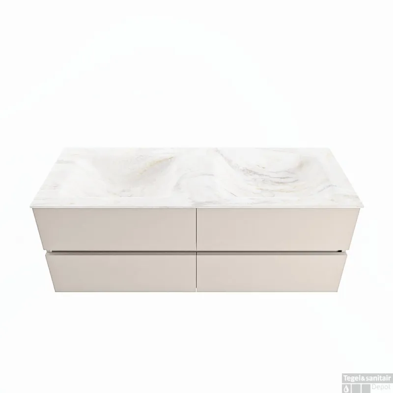 MONDIAZ VICA-DLUX 130cm badmeubel onderkast Linen 4 lades. Inbouw wastafel CLOUD dubbel 2 kraangaten, kleur Ostra. Gecertificeerd