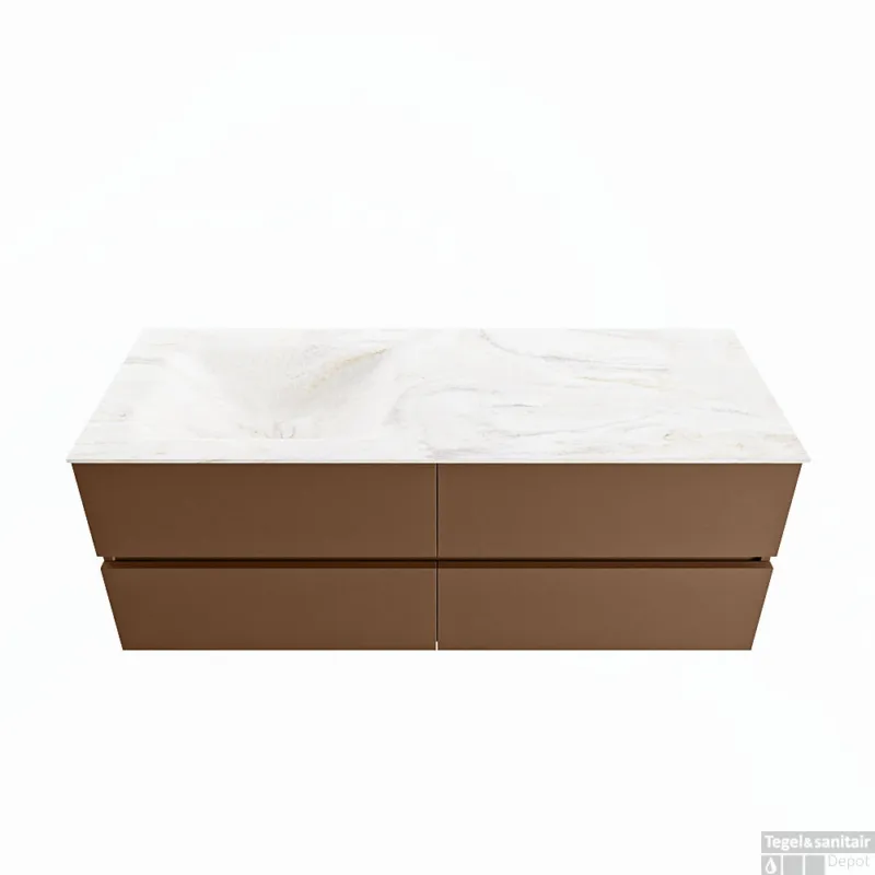 Alleen Vandaag MONDIAZ VICA-DLUX 130cm badmeubel onderkast Rust 4 lades. Inbouw wastafel CLOUD links 1 kraangat, kleur Ostra.