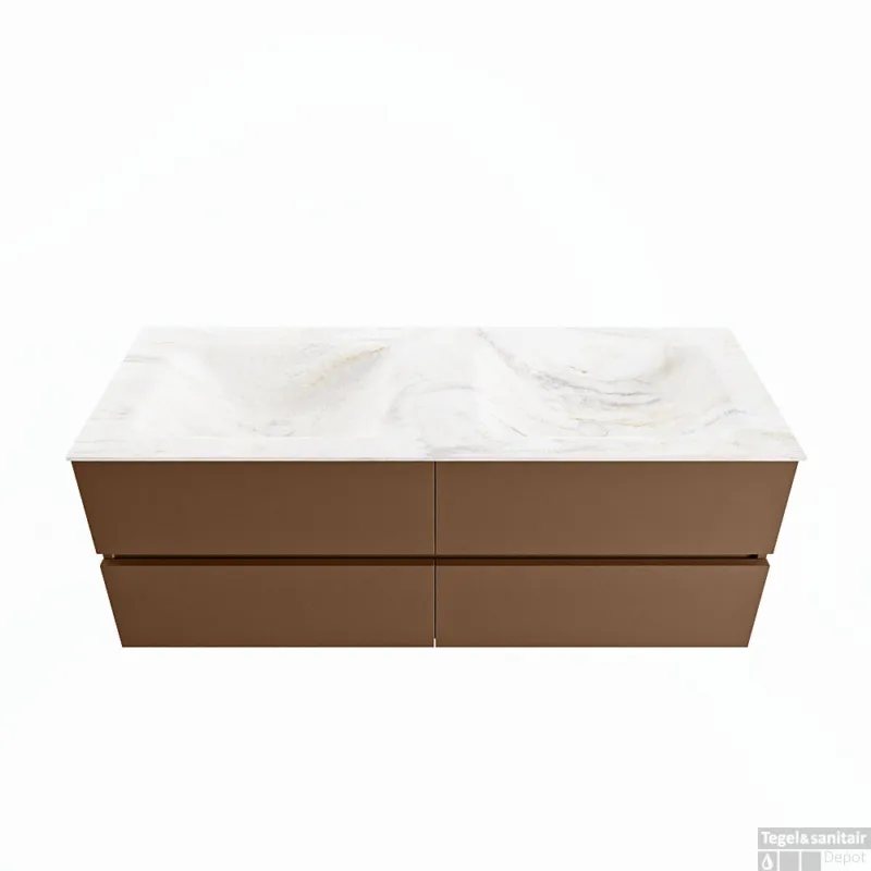 MONDIAZ VICA-DLUX 130cm badmeubel onderkast Rust 4 lades. Inbouw wastafel CLOUD dubbel 2 kraangaten, kleur Ostra. Voordeelprijs