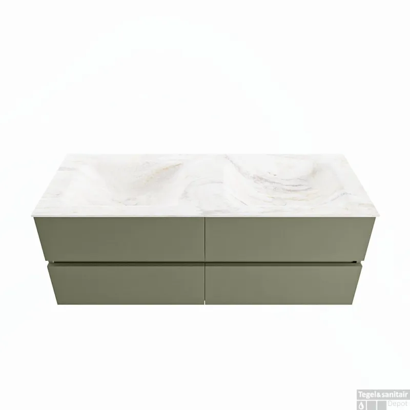 MONDIAZ VICA-DLUX 130cm badmeubel onderkast Army 4 lades. Inbouw wastafel CLOUD dubbel zonder kraangat, kleur Ostra. Meest Verkocht