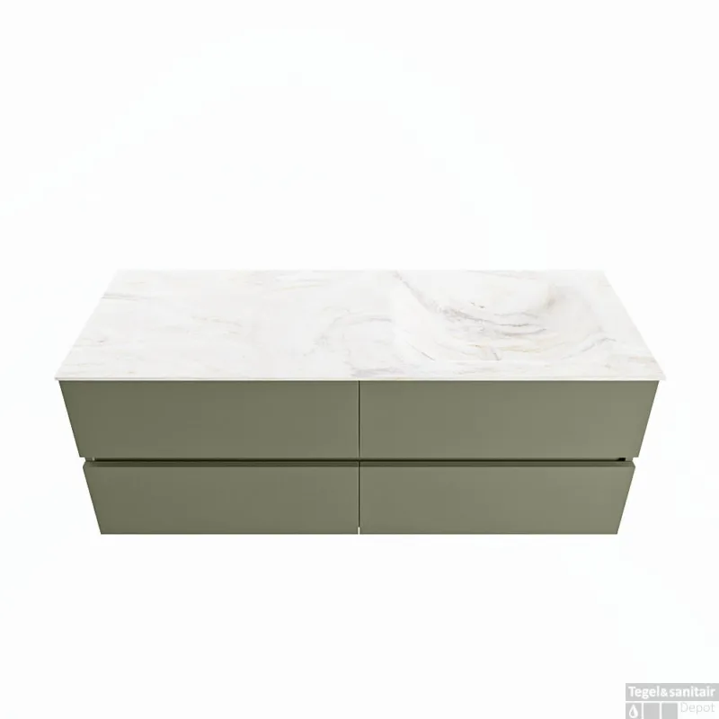 Populair MONDIAZ VICA-DLUX 130cm badmeubel onderkast Army 4 lades. Inbouw wastafel CLOUD rechts 1 kraangat, kleur Ostra.