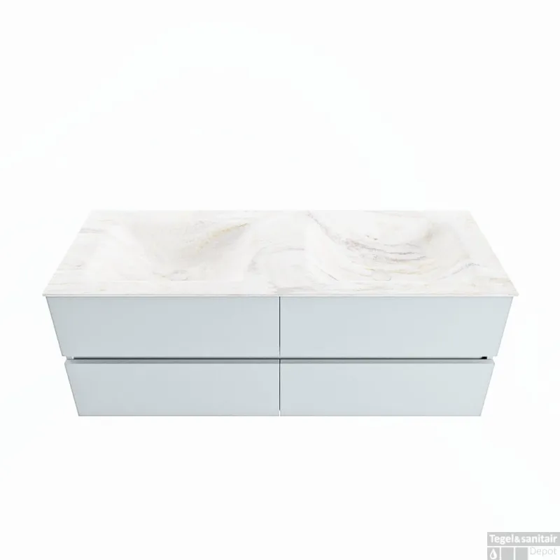 MONDIAZ VICA-DLUX 130cm badmeubel onderkast Clay 4 lades. Inbouw wastafel CLOUD dubbel zonder kraangat, kleur Ostra. Beperkte Voorraad