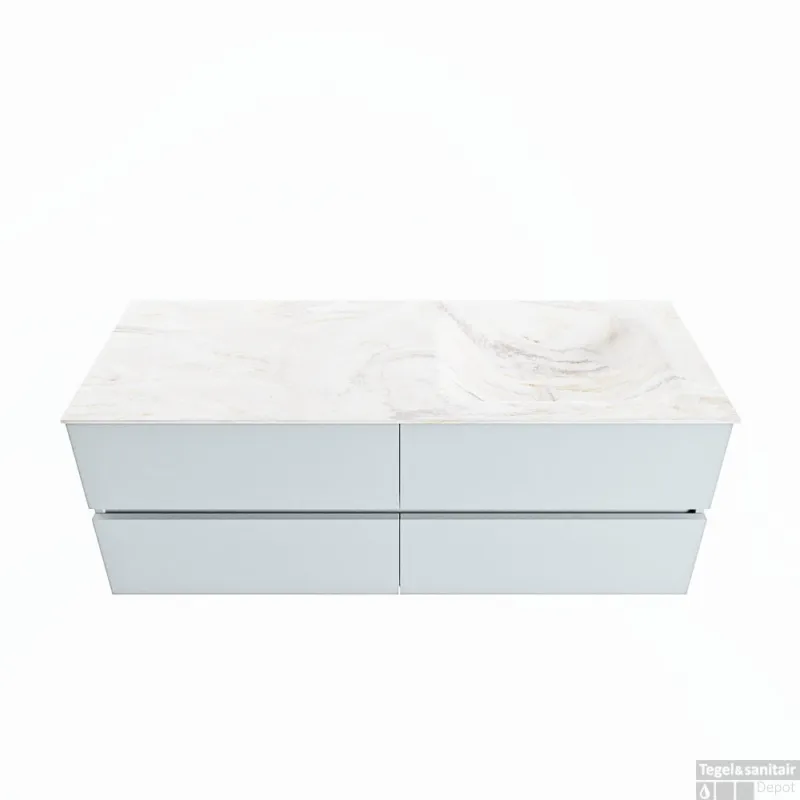 Rechtstreeks Van De Fabrikant MONDIAZ VICA-DLUX 130cm badmeubel onderkast Clay 4 lades. Inbouw wastafel CLOUD rechts 1 kraangat, kleur Ostra.