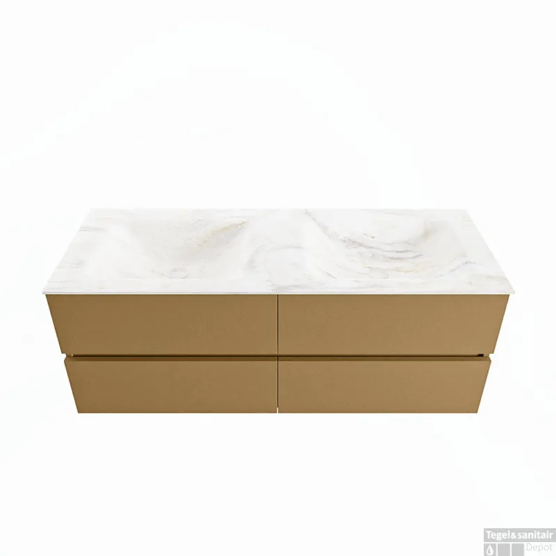 MONDIAZ VICA-DLUX 130cm badmeubel onderkast Oro 4 lades. Inbouw wastafel CLOUD dubbel 2 kraangaten, kleur Ostra. Fabrieksprijs