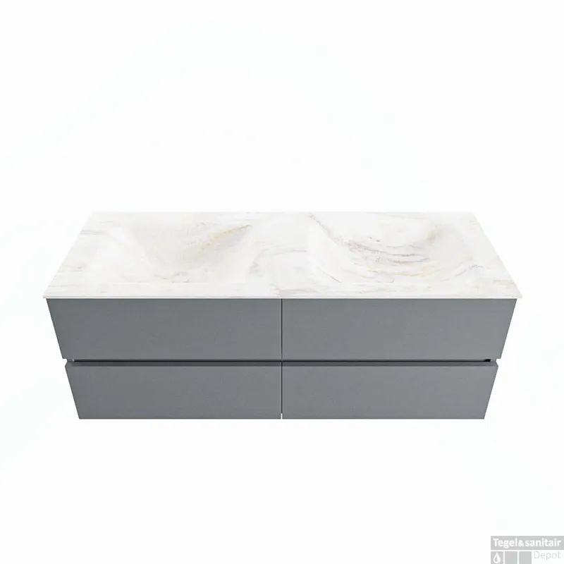MONDIAZ VICA-DLUX 130cm badmeubel onderkast Plata 4 lades. Inbouw wastafel CLOUD dubbel zonder kraangat, kleur Ostra. Lage Prijs