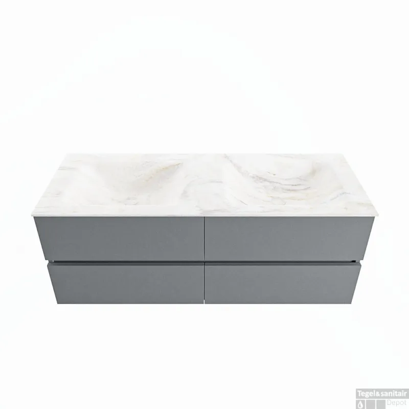MONDIAZ VICA-DLUX 130cm badmeubel onderkast Plata 4 lades. Inbouw wastafel CLOUD dubbel 2 kraangaten, kleur Ostra. Korting