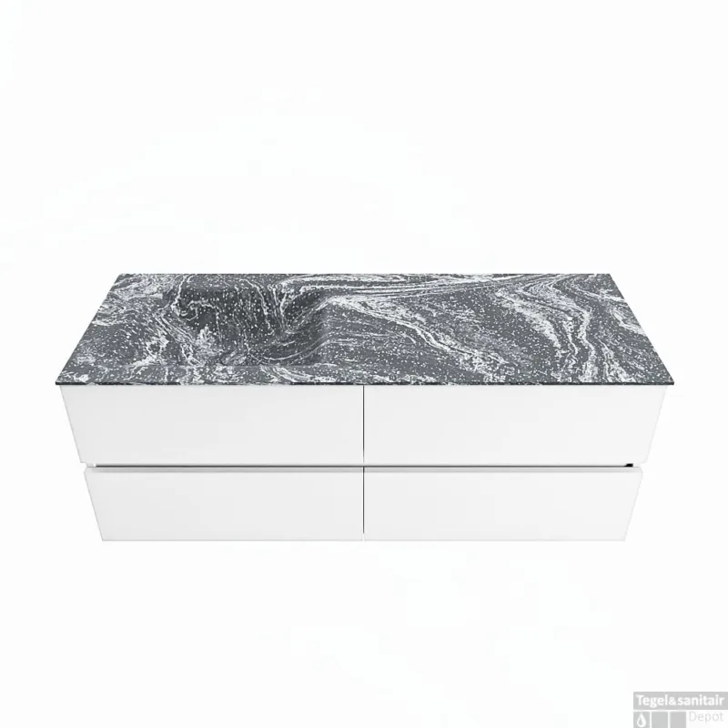 Voordeelprijs MONDIAZ VICA-DLUX 130cm badmeubel onderkast Talc 4 lades. Inbouw wastafel CLOUD links zonder kraangat, kleur Lava.