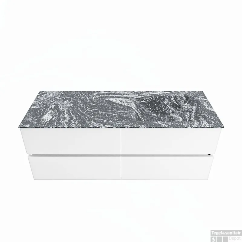 Veilige Betaling MONDIAZ VICA-DLUX 130cm badmeubel onderkast Talc 4 lades. Inbouw wastafel CLOUD rechts zonder kraangat, kleur Lava.