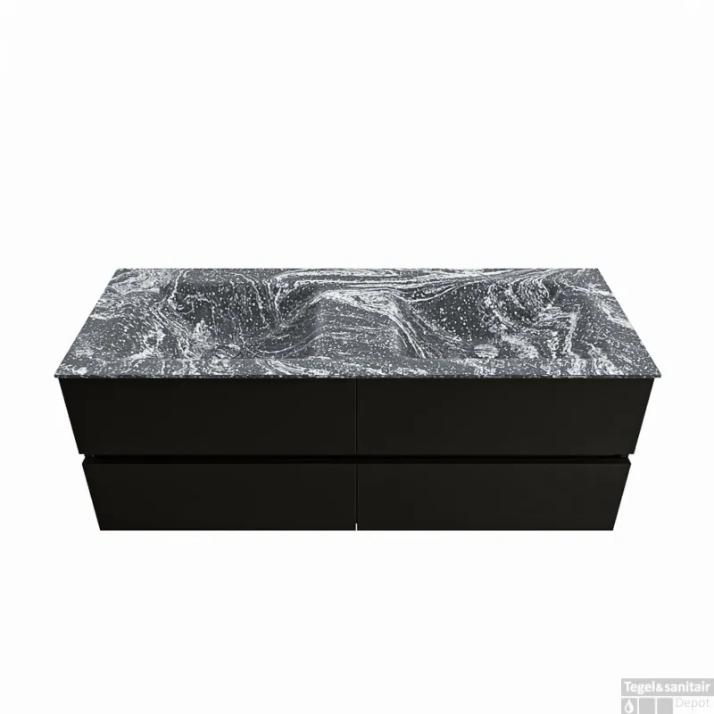 MONDIAZ VICA-DLUX 130cm badmeubel onderkast Urban 4 lades. Inbouw wastafel CLOUD dubbel 2 kraangaten, kleur Lava. Gereduceerde Prijs