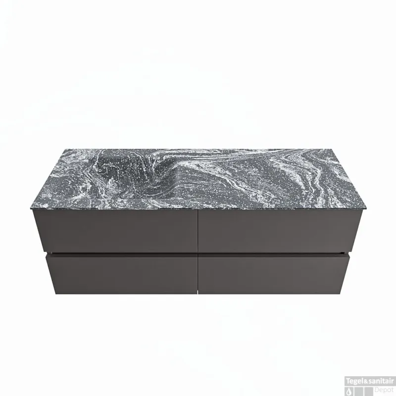 MONDIAZ VICA-DLUX 130cm badmeubel onderkast Dark grey 4 lades. Inbouw wastafel CLOUD links zonder kraangat, kleur Lava. Flitsaanbieding