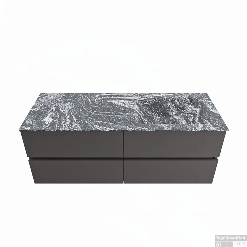 MONDIAZ VICA-DLUX 130cm badmeubel onderkast Dark grey 4 lades. Inbouw wastafel CLOUD rechts zonder kraangat, kleur Lava. Finale Uitverkoop