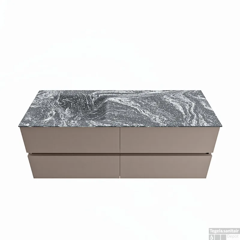 MONDIAZ VICA-DLUX 130cm badmeubel onderkast Smoke 4 lades. Inbouw wastafel CLOUD links zonder kraangat, kleur Lava. Beste Prijs