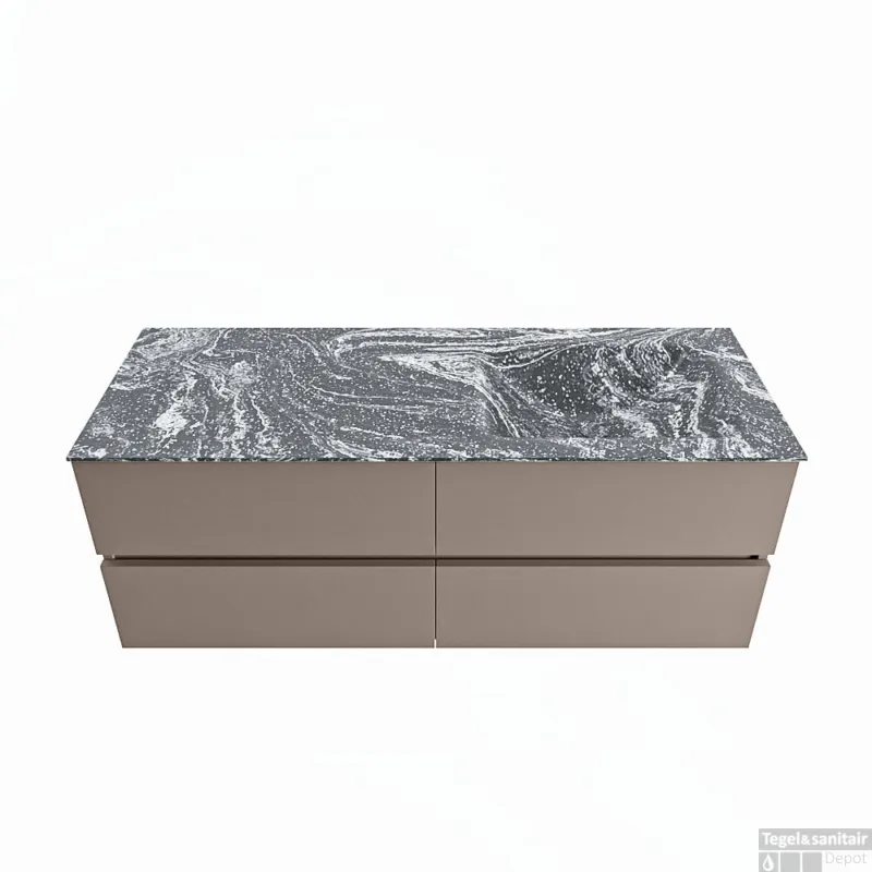 MONDIAZ VICA-DLUX 130cm badmeubel onderkast Smoke 4 lades. Inbouw wastafel CLOUD rechts zonder kraangat, kleur Lava. Beperkte Voorraad