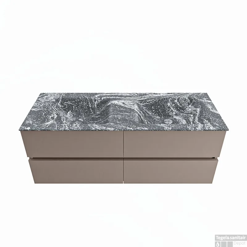 MONDIAZ VICA-DLUX 130cm badmeubel onderkast Smoke 4 lades. Inbouw wastafel CLOUD dubbel zonder kraangat, kleur Lava. Goedkoop