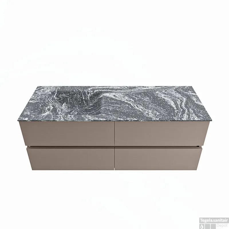 Nu Kopen MONDIAZ VICA-DLUX 130cm badmeubel onderkast Smoke 4 lades. Inbouw wastafel CLOUD links 1 kraangat, kleur Lava.