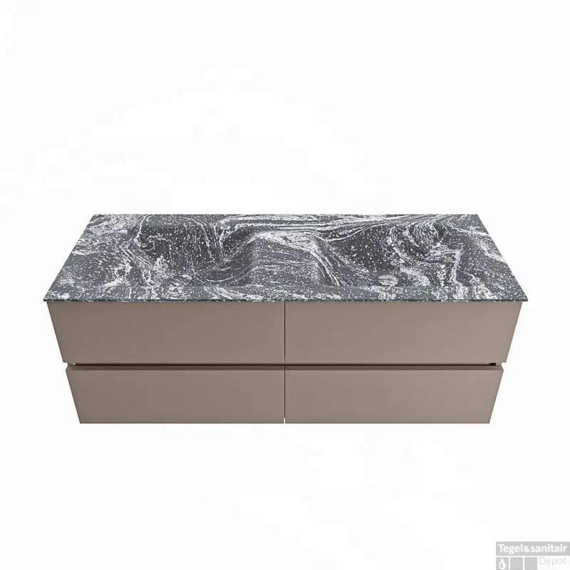 MONDIAZ VICA-DLUX 130cm badmeubel onderkast Smoke 4 lades. Inbouw wastafel CLOUD dubbel 2 kraangaten, kleur Lava. Hoge Kwaliteit