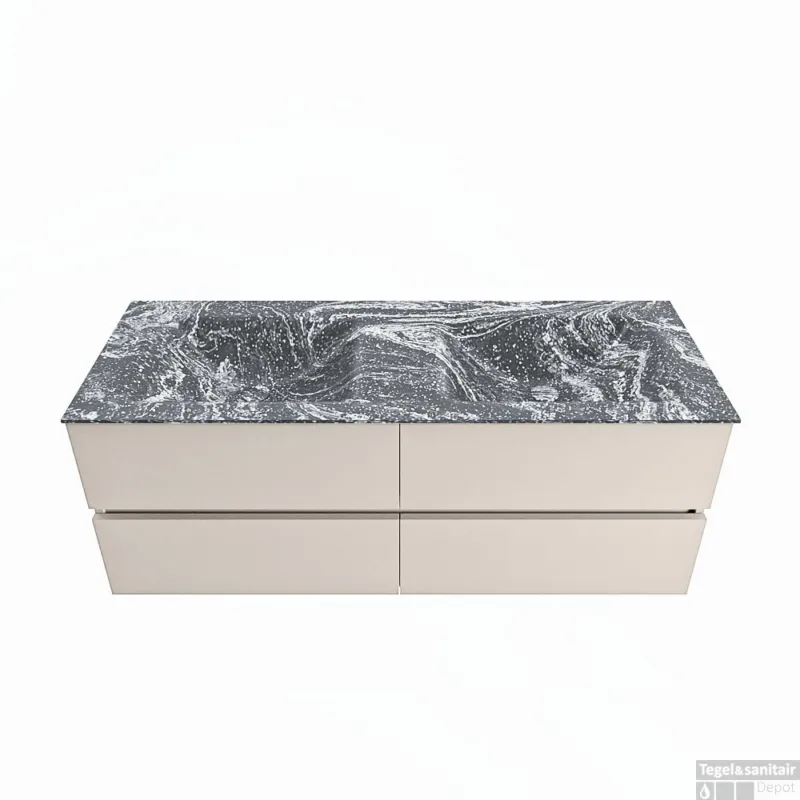 MONDIAZ VICA-DLUX 130cm badmeubel onderkast Linen 4 lades. Inbouw wastafel CLOUD dubbel zonder kraangat, kleur Lava. Lage Prijs