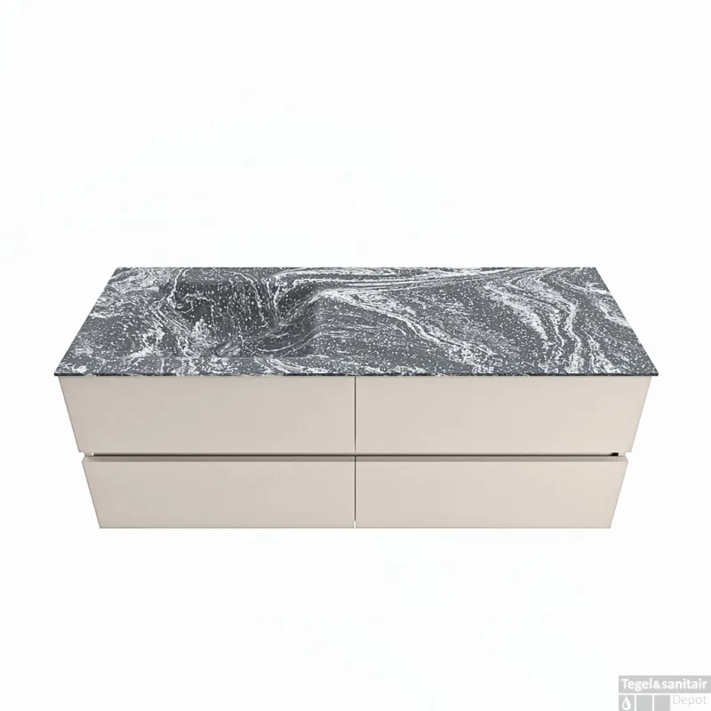 Must-Have MONDIAZ VICA-DLUX 130cm badmeubel onderkast Linen 4 lades. Inbouw wastafel CLOUD links 1 kraangat, kleur Lava.
