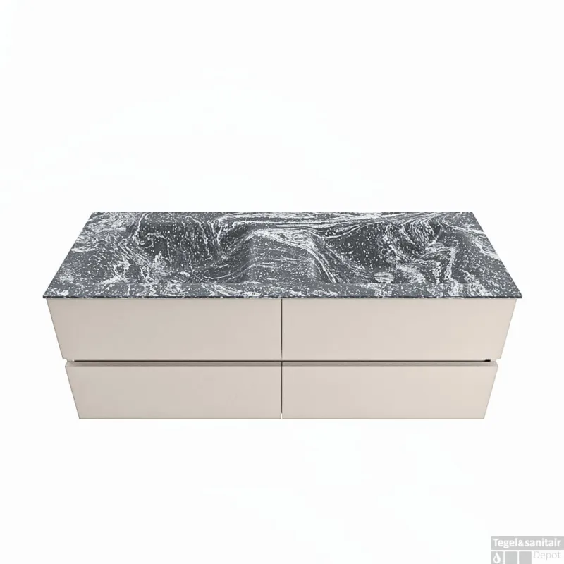 MONDIAZ VICA-DLUX 130cm badmeubel onderkast Linen 4 lades. Inbouw wastafel CLOUD dubbel 2 kraangaten, kleur Lava. Premium