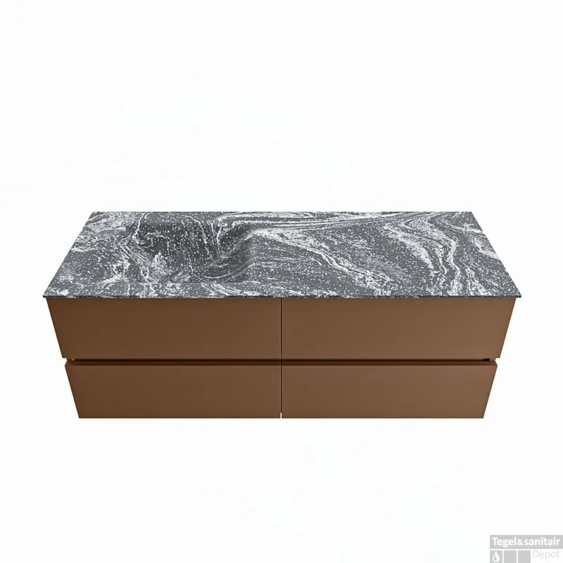 MONDIAZ VICA-DLUX 130cm badmeubel onderkast Rust 4 lades. Inbouw wastafel CLOUD links zonder kraangat, kleur Lava. Beperkt Aanbod