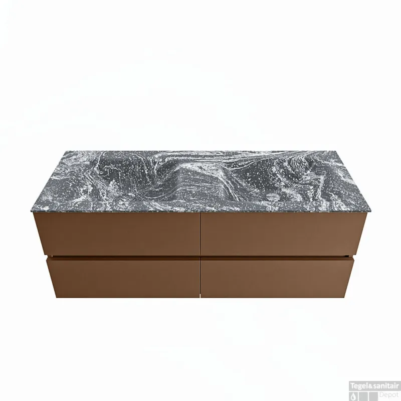 MONDIAZ VICA-DLUX 130cm badmeubel onderkast Rust 4 lades. Inbouw wastafel CLOUD dubbel zonder kraangat, kleur Lava. Superprijs