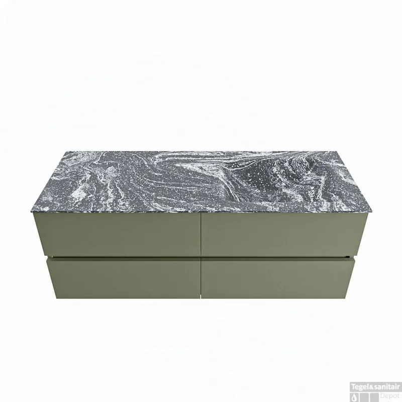 Superprijs MONDIAZ VICA-DLUX 130cm badmeubel onderkast Army 4 lades. Inbouw wastafel CLOUD rechts zonder kraangat, kleur Lava.