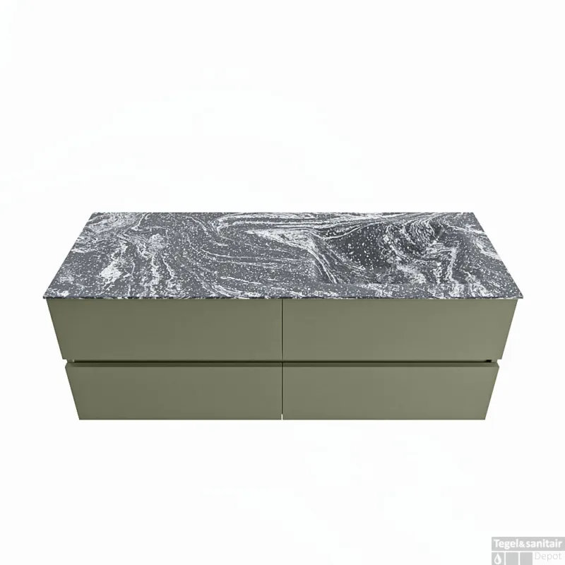 Speciale Aanbieding MONDIAZ VICA-DLUX 130cm badmeubel onderkast Army 4 lades. Inbouw wastafel CLOUD rechts 1 kraangat, kleur Lava.
