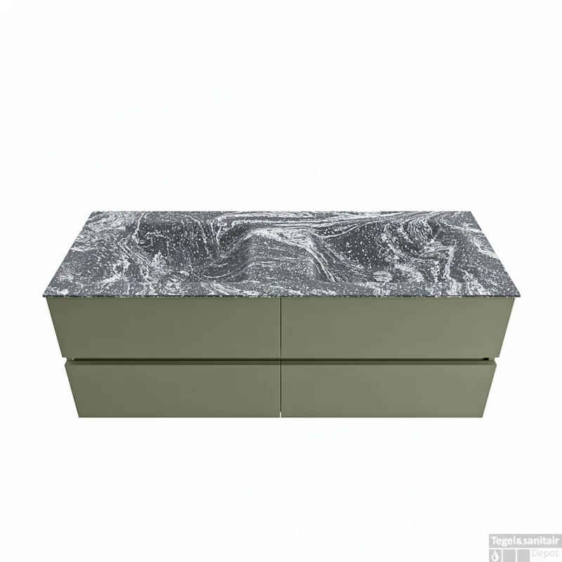 Veilige Betaling MONDIAZ VICA-DLUX 130cm badmeubel onderkast Army 4 lades. Inbouw wastafel CLOUD dubbel 2 kraangaten, kleur Lava.